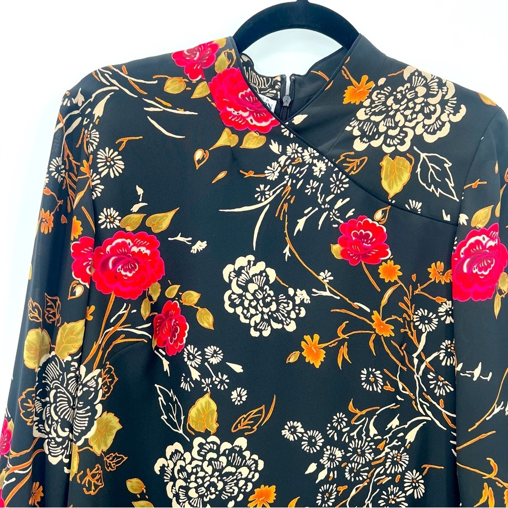Pendleton Korean Fabric Chinese Asian Floral Black Blouse Top Shirt Size 10 - Picture 7 of 11